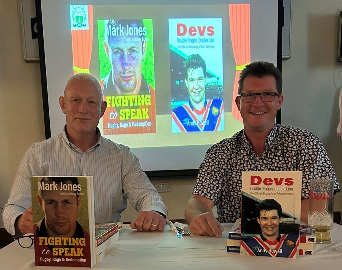 Former teammates and dual-code rugby legends with <a href="/WelshRugbyUnion/">Welsh Rugby Union 🏴󠁧󠁢󠁷󠁬󠁳󠁿</a> <a href="/WalesRugbyL/">Wales Rugby League</a> &amp; <a href="/GB_Lions/">Great Britain Lions🇬🇧</a>:

Mark Jones &amp; <a href="/DevereuxJohn13/">John Devereux</a> were reunited at their joint book event <a href="/TredIrons/">Tredegar Ironsides RFC</a> RFC, #Tredegar where they shared great memories &amp; stories of life in amateur and professional rugby.

❤️🏉