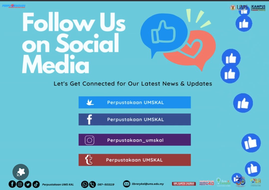 Libkal_UMS's tweet image. Follow us on sosial media ✌️

- Lets get connected for our latest news &amp;amp; update

#FollowUs
#MediaSosial
#LibraryUMSKAL
