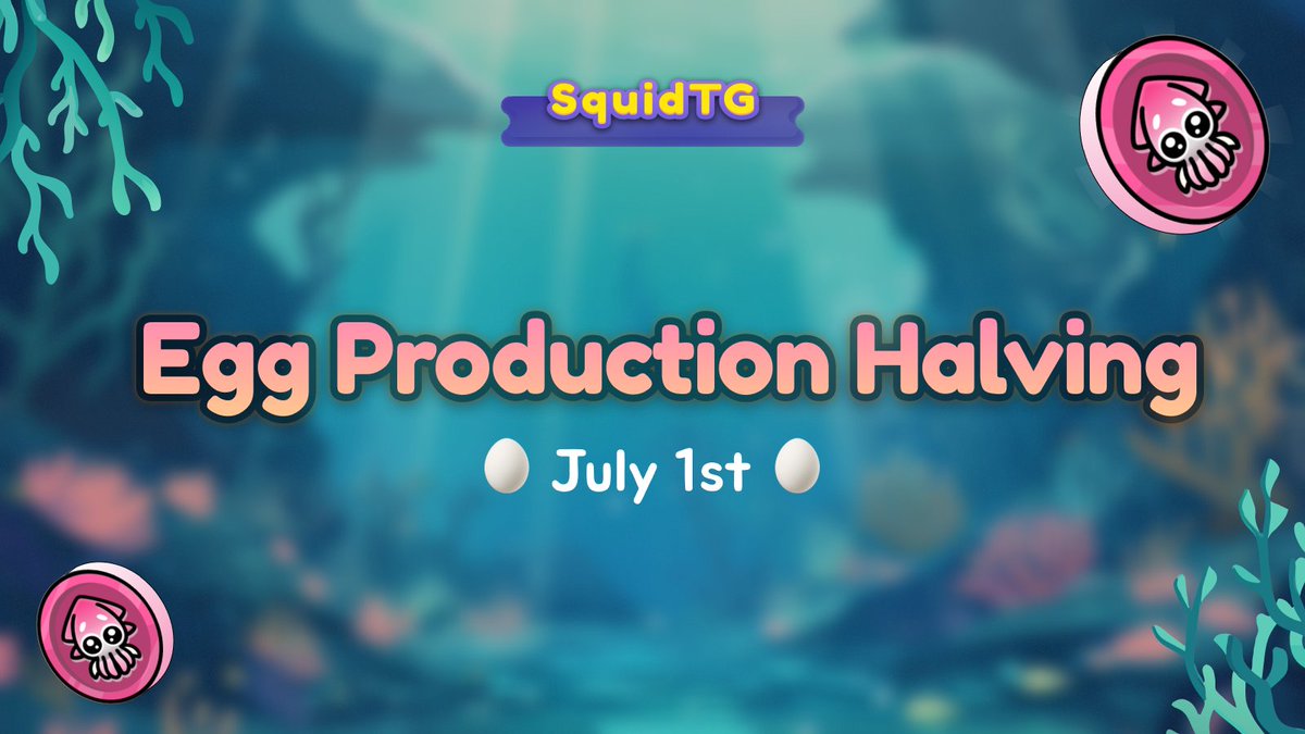 Squids, the monthly egg production halving has just been successfully completed!

To sustain SquidTG’s in-game economy, SquidTG is implementing a monthly egg production halving on the 1st of each month.

Stay tuned for even more thrilling adventures! 🚀