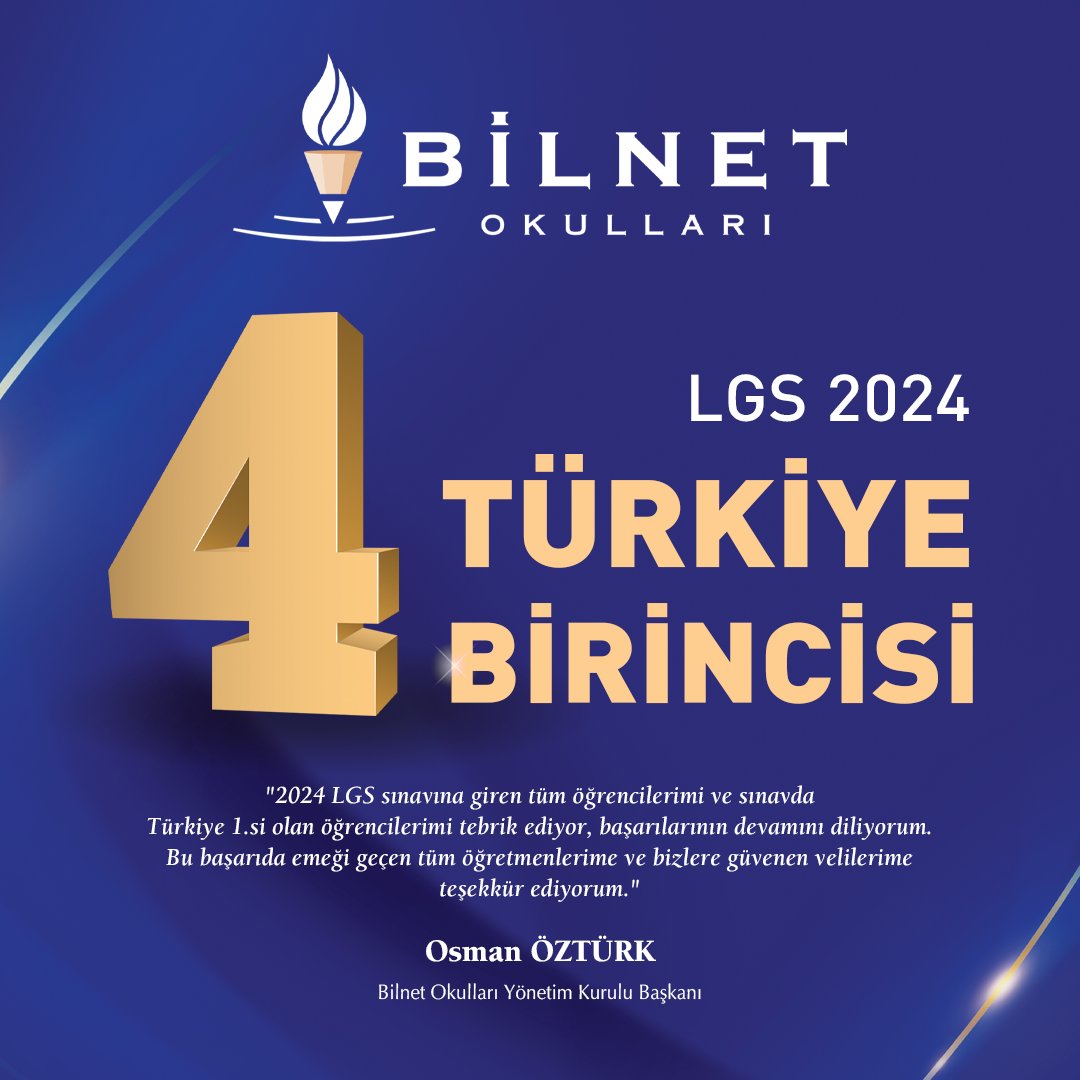 "2024 LGS sınavına giren tüm öğrencilerimi ve sınavda Türkiye 1.si olan öğrencilerimi tebrik ediyor, başarılarının devamını diliyorum. Bu başarıda emeği geçen tüm öğretmenlerime ve bizlere güvenen velilerime teşekkür ediyorum."

Osman ÖZTÜRK
