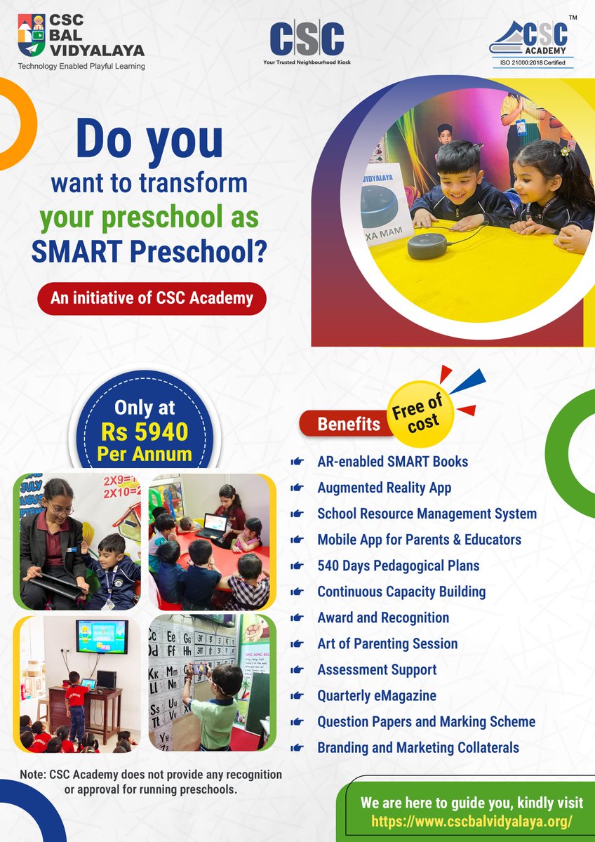An initiative of CSC Academy to transform Early Childhood Education. #NEP2020 #ECCE
<a href="/sanjaykrakesh/">Sanjay K Rakesh</a> <a href="/CSCegov_/">CSCeGov</a> <a href="/academy_csc/">CSC Academy</a>