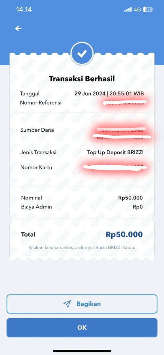Halo admin ini gimana solusinya topup brizzi tapi gak masuk, udah 2 hari, saldo kepotong tapi saldo brizzi gak masuk, bisa di bantu gak ini min <a href="/kontakBRI/">Contact BRI</a>