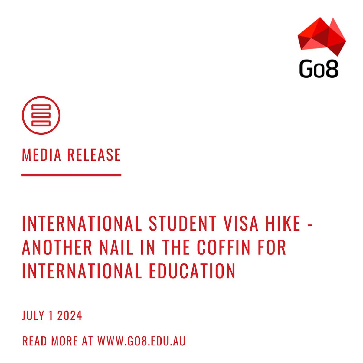Australia’s international education sector has taken another massive hit with the Albanese Government’s decision to more than double the fee for international student visas in a blatant revenue raising move masked as deterring low quality students.
More: go8.edu.au/media-release-…