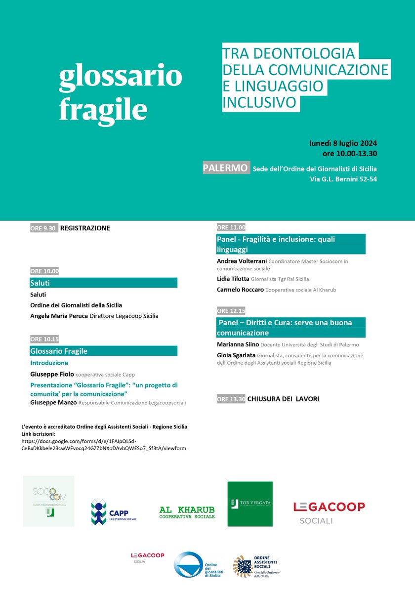 A #Palermo l'8 luglio presentazione del #GlossarioFragile: evento nell'ambito della #SummerSchool del Master in comunicazione sociale 

legacoopsociali.it/notizie/dai-te… 

#coopsociali #comunicazione #cooperandare