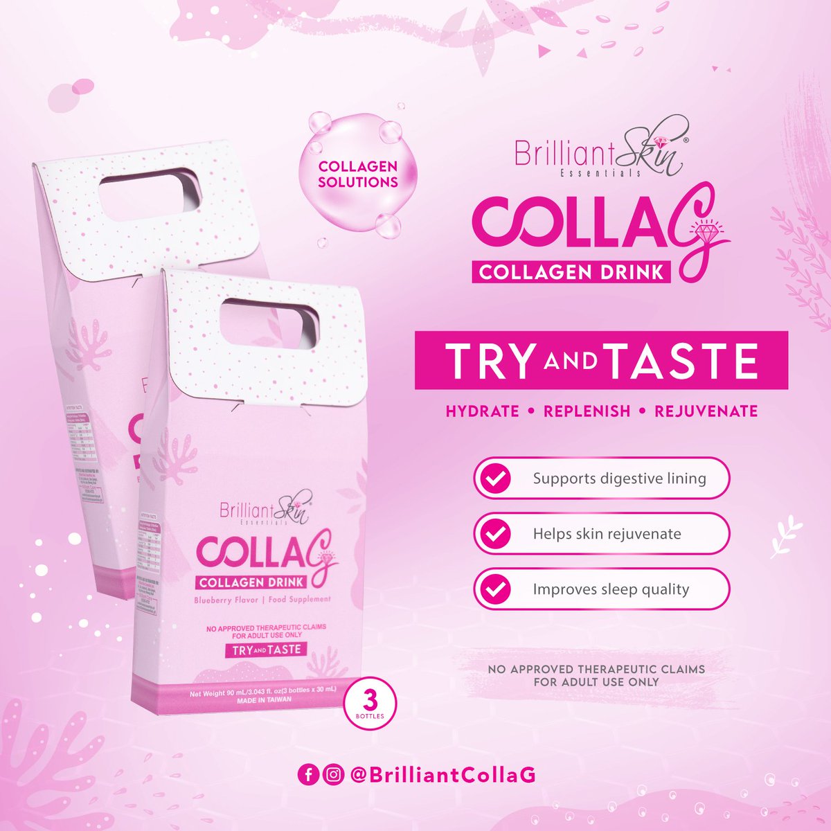 Embrace wellness and beauty with Colla G Collagen Drink as it supports digestion, skin rejuvenation, and improves sleep quality for a fresh and radiant look every day. 🥰

Available in 3’s! Try it now for only PhP 255.00 SRP! 🛍

#CollaG ✨
#BrilliantSkinEssentials 💎