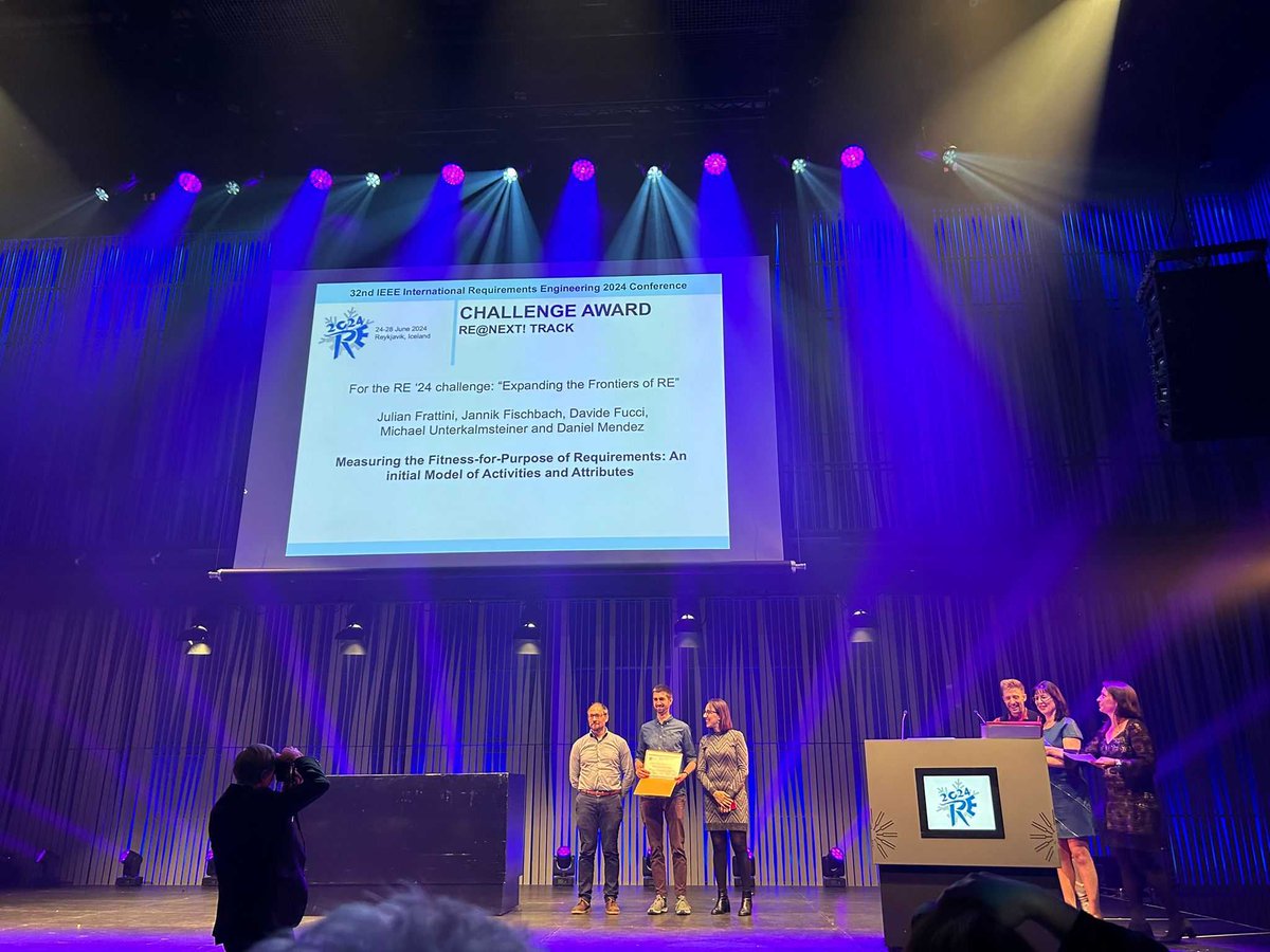 Julian Frattini (@frattinij1) on Twitter photo We are honored that our work won the "Expanding the Frontiers of RE" challenge on the RE@Next! track <a href="/ieee_re/">RE 2025</a>! Thank you for the consideration, <a href="/amel_bennaceur/">Amel Bennaceur</a> and <a href="/alessferra/">alessioferrari</a>, and for the organization of an excellent track. We are honored that our work won the "Expanding the Frontiers of RE" challenge on the RE@Next! track <a href="/ieee_re/">RE 2025</a>! Thank you for the consideration, <a href="/amel_bennaceur/">Amel Bennaceur</a> and <a href="/alessferra/">alessioferrari</a>, and for the organization of an excellent track.