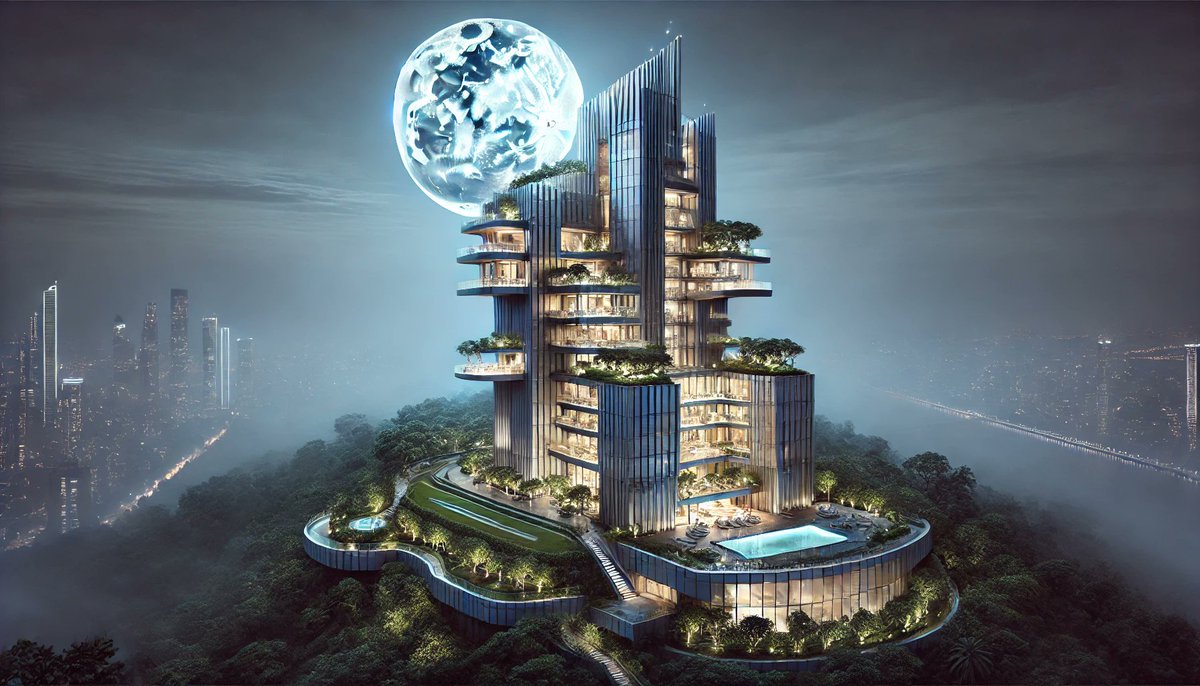 lalitforweb's tweet image. how #Antilia #Mumbai looks in full moon light AI images