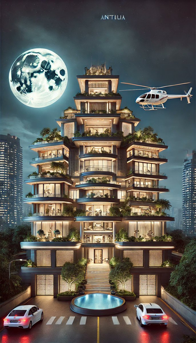 lalitforweb's tweet image. how #Antilia #Mumbai looks in full moon light AI images