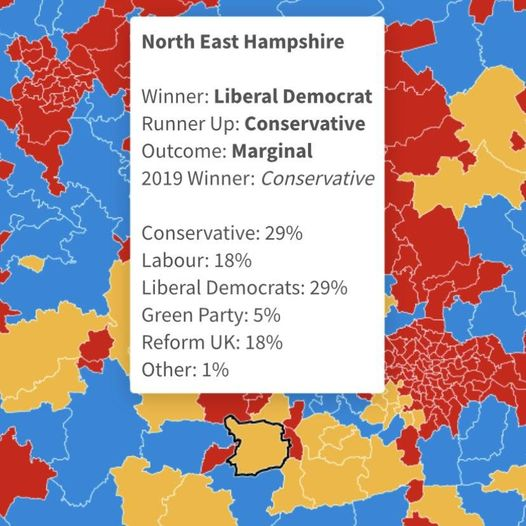Sarah_Hants's tweet image. North East Hampshire is on a knife edge between
@alexbrewer and the tories. The latest JLP poll shows #LibDems winning - but the very definition of marginal. 
  
Every single vote will count.  

Labour and Green voters - you can change history here. Please lend her your vote.