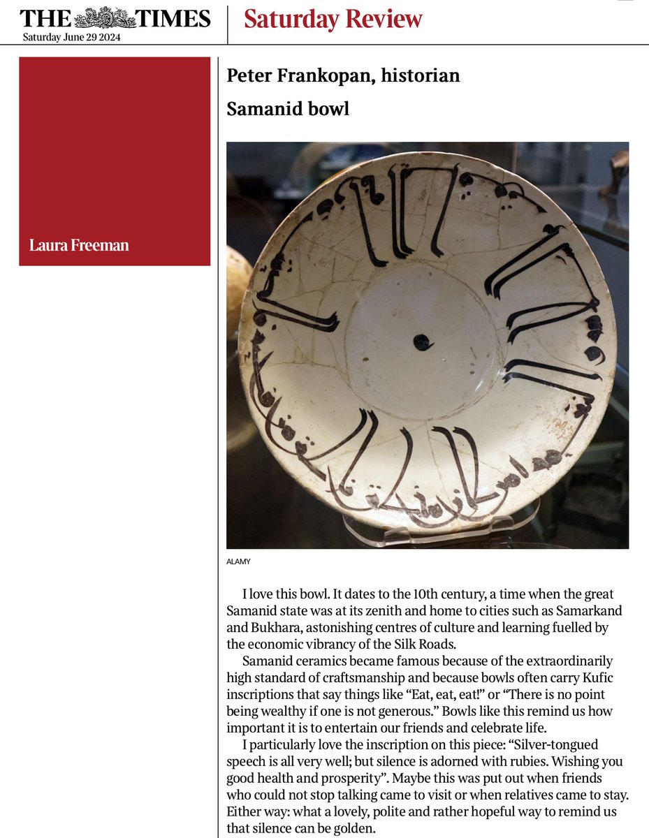 I was asked by ⁦<a href="/thetimes/">The Times and The Sunday Times</a>⁩ ⁦<a href="/timesculture/">Times Culture</a>⁩ to choose my favourite hidden gem from ⁦<a href="/britishmuseum/">British Museum</a>⁩ - so I picked this gorgeous #Samanid bowl