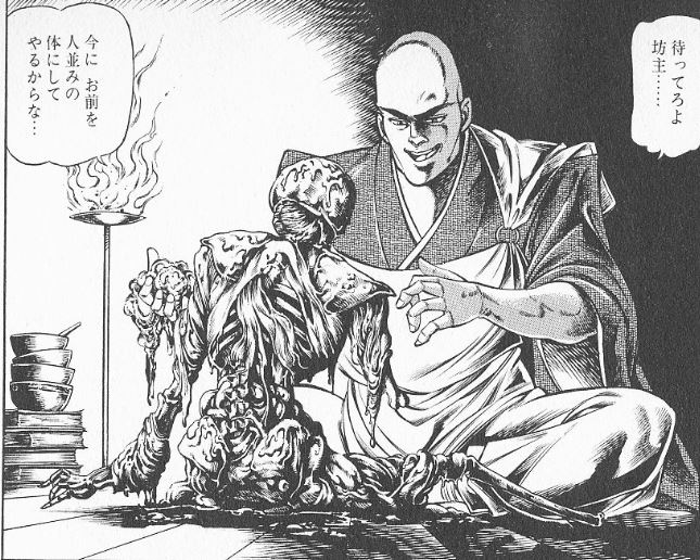 孔雀王-退魔聖伝-で臓腑だけの姿で打ち捨てられた赤子に左道を用いて組み立てられた肉体を与えて作られた武蔵坊・弁慶も似たような感じかな?このエピソードも連載当時泣いたなぁ・・・ 