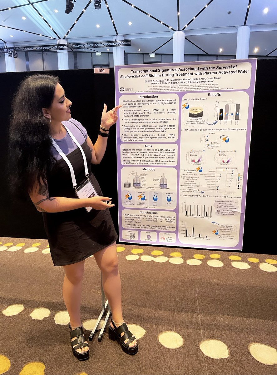 Attending #ASM2024?

Check out my poster (#109) tonight! 

I’ll run you thru the stress responses that are evoked in E. coli biofilms during treatment with ✨Plasma-Activated Water✨ a fancy new technology capable of eradicating pesky microbes! ⚡️💧🧫

#ASM2024_XAward <a href="/AUSSOCMIC/">ASM</a>