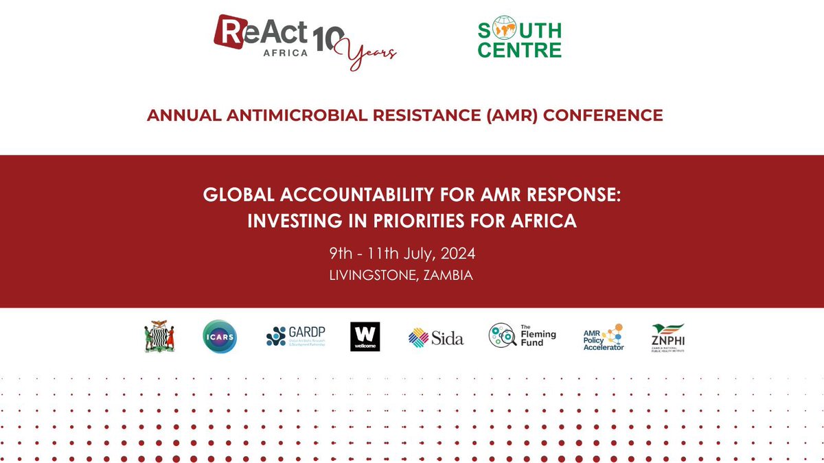 ReActAfrica_RAN's tweet photo. 📌 This year’s annual @ReActAfrica_RAN and @South_Centre AMR Conference focuses on creating a platform to amplify African voices on AMR, integrating their insights into the UNGA High Level Meeting agenda to address Africa's unique challenges globally.
 #AMR #GlobalAccountability https://t.co/X8DbRQN3p1