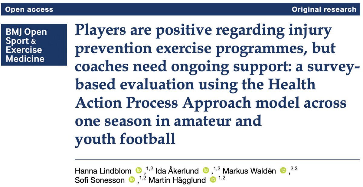 BMJ Open Sport & Exercise Medicine (@bmjopensem) on Twitter photo 🆕 #OriginalResearch
Players are positive regarding #injury #prevention #exercise programmes, but coaches need ongoing support: a survey-based evaluation across season in #amateur and #youth ⚽
By <a href="/lindblom_hanna/">Hanna Lindblom</a> et al.
Read more 👉 bit.ly/3xulq2d
#WeAreBOSEM 🆕 #OriginalResearch
Players are positive regarding #injury #prevention #exercise programmes, but coaches need ongoing support: a survey-based evaluation across season in #amateur and #youth ⚽
By <a href="/lindblom_hanna/">Hanna Lindblom</a> et al.
Read more 👉 bit.ly/3xulq2d
#WeAreBOSEM