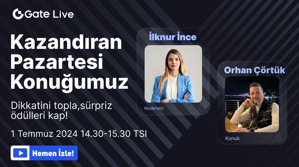📣 Bugün Kazandıran Pazartesi’de @iilknurince ve <a href="/hascrypto/">CRYPTOMAT</a> ile #GateLive'dayız! 😎 

⏰ Bugün, Saat 14:30 - 15:30

bu yayını kaçırmayın 🚀