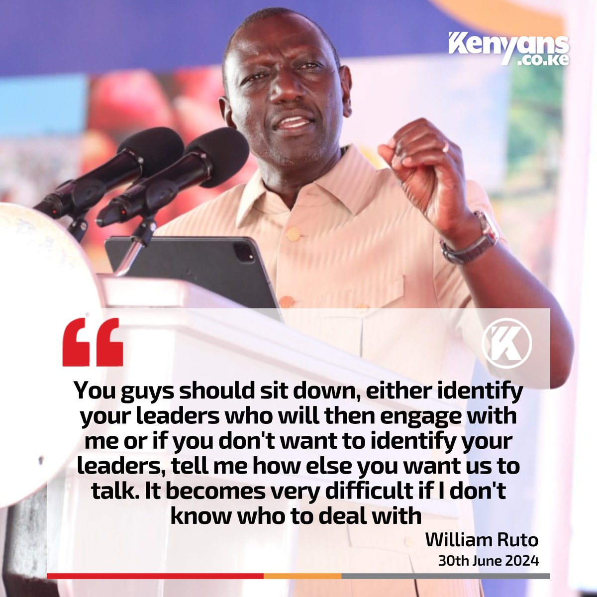 Kenyans's tweet photo. Ruto asks Gen Z to identify leaders he can engage with in talks https://t.co/xa9Z22GlFw