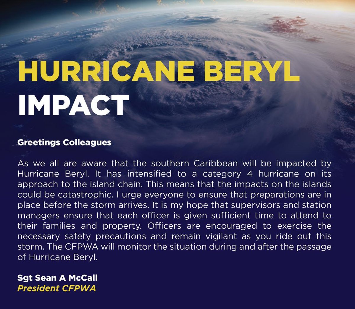 Message from the President of the CFPWA