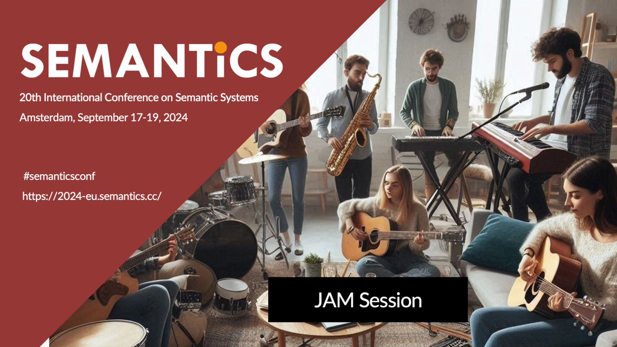 SemanticsConf's tweet photo. 🎶 Exciting news, SEMANTiCS community! This year, we're bringing the Jam Session to Amsterdam at #Semantics2024! Join the "Tiny Little Big Band" for an unforgettable night of music at the gala dinner. Are you a musician? Share your skills and sign up now! 
https://t.co/EX1NME6jg4 https://t.co/mpfOsLKd8U