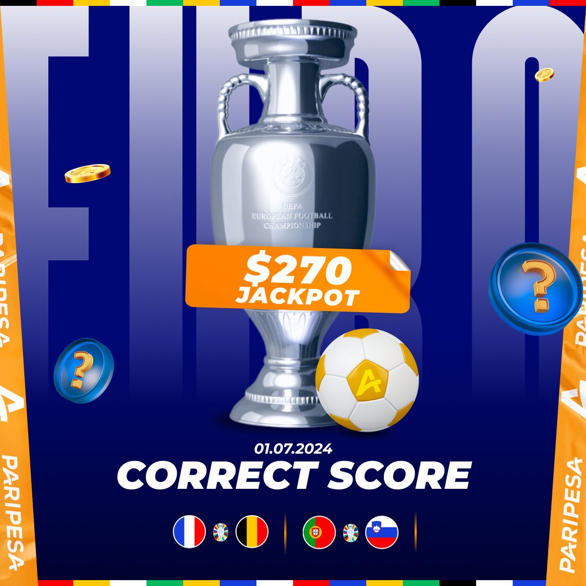 PariPesaNigeria's tweet photo. 🔴PREDICT & WIN🔴
#France vs #Belgium
#Portugal vs #Slovenia

👇Rules👇
✔️FOLLOW, LIKE & RETWEET this post
✔️Write PariPesa ID
JOIN➡️https://t.co/TVd5RbOX6J
🛡PREDICT Correct Score
💬Example: ID 12345678. 2-2, 2-1

⚠️This is a progressive jackpot, and if no one wins it today, there will be a chance to win a larger amount tomorrow.

#euro2024 #football #PariPesa #nigeria #EURo2024