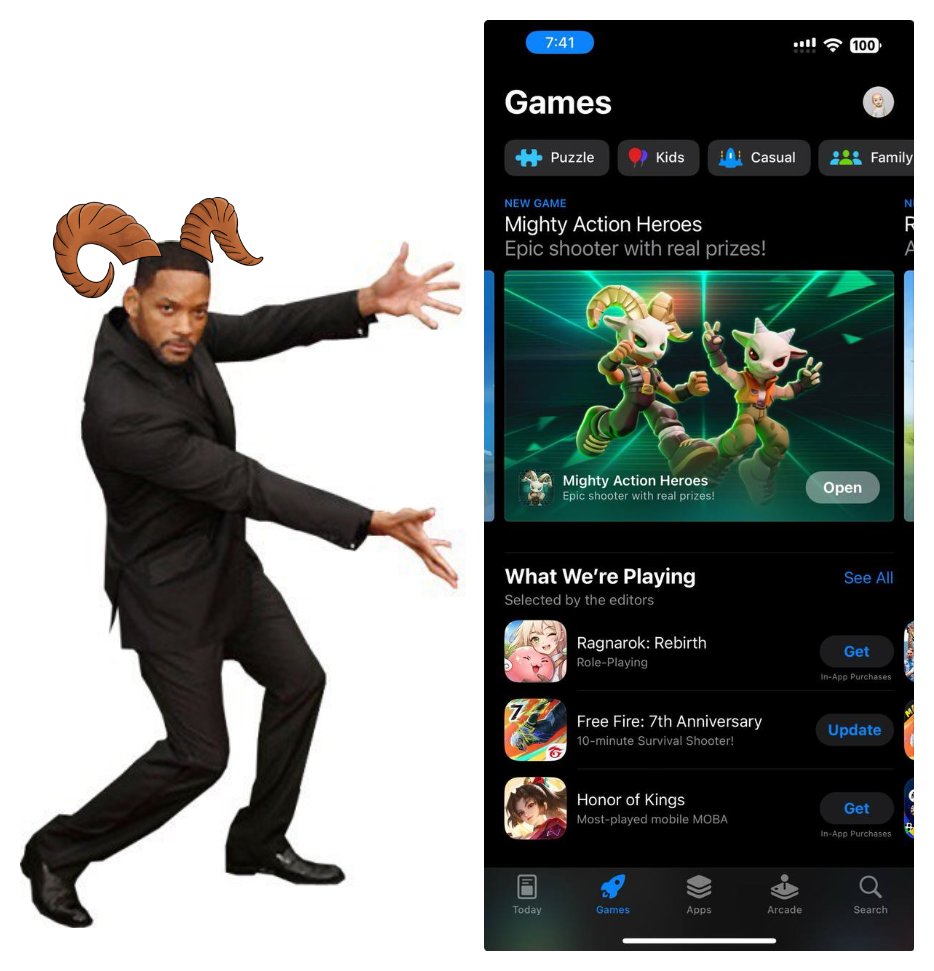 Look what thissss

Our game <a href="/PlayMightyHero/">Mighty Action Heroes 💪</a> is featured on Apple App Store 🥳🔥

Send it to 100k MAUs. LFGOAT!! 🚀