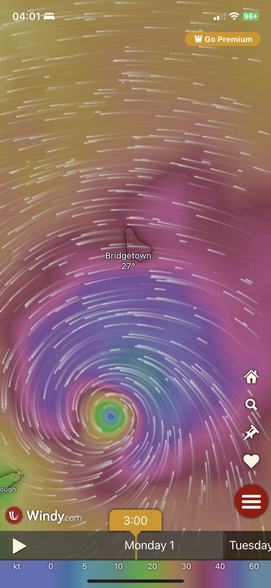 Zaouri's tweet photo. #HurricaneBeryl  on my doorstep and acting the entire fool.  Winds currently gusting, trees bending but oddly no real rain.  Location: Barbados https://t.co/ujdypdznCq