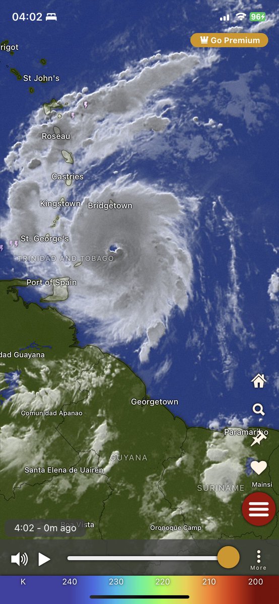 Zaouri's tweet photo. #HurricaneBeryl  on my doorstep and acting the entire fool.  Winds currently gusting, trees bending but oddly no real rain.  Location: Barbados https://t.co/ujdypdznCq