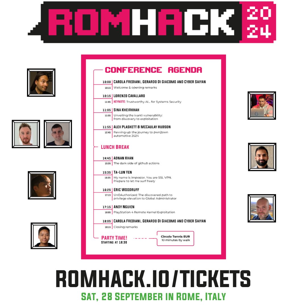#RomHack2024 🎟️ conference tickets 🎟️ available right now
romhack.io/tickets

The #agenda is online, check this year’s edition incredible lineup
romhack.io/agenda

⬇️⬇️