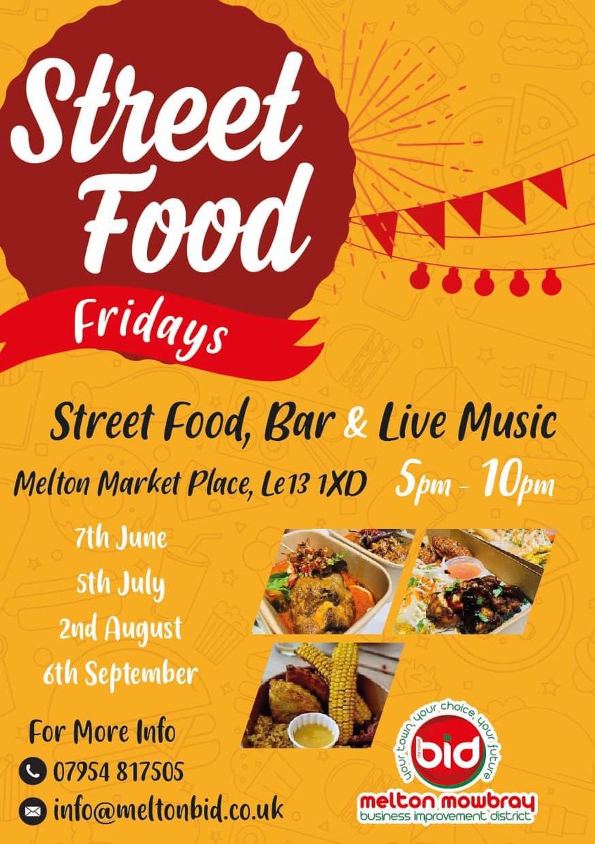 Melton Bid (@meltonbid) on Twitter photo Street Food Friday returns this Friday 5th July! Thai, Indian & Mexican to enjoy in the Market Place with bar & live music by Carter & Hartmann from 6.30pm š¶š¶ #melton #meltonmowbray #food #drink #livemusic <a href="/meltontimes/">Melton Times</a> <a href="/leicslive/">LeicestershireLive</a> <a href="/MyMelton6/">My Melton</a> Street Food Friday returns this Friday 5th July! Thai, Indian & Mexican to enjoy in the Market Place with bar & live music by Carter & Hartmann from 6.30pm š¶š¶ #melton #meltonmowbray #food #drink #livemusic <a href="/meltontimes/">Melton Times</a> <a href="/leicslive/">LeicestershireLive</a> <a href="/MyMelton6/">My Melton</a>