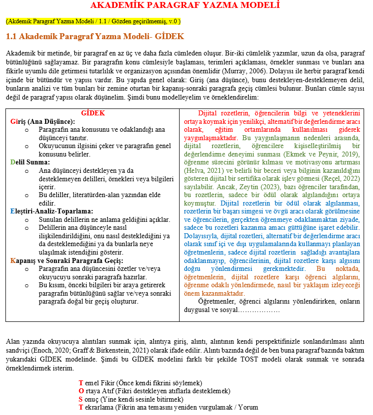 📌Akademik paragraf yazma modeli