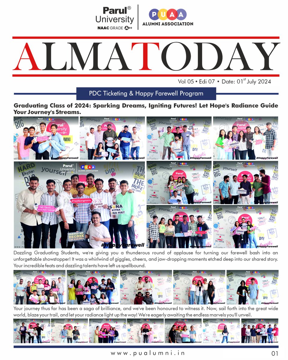 ParulAlumni's tweet image. The latest edition of our newsletter - Alma Today, is bursting with pride and joy as we celebrate our incredible graduating class of 2024 along with inspiring Alumni Success Stories that showcase the remarkable journeys of our Alumni.🎉📚

#AlmaToday
#AlumniNewsletter