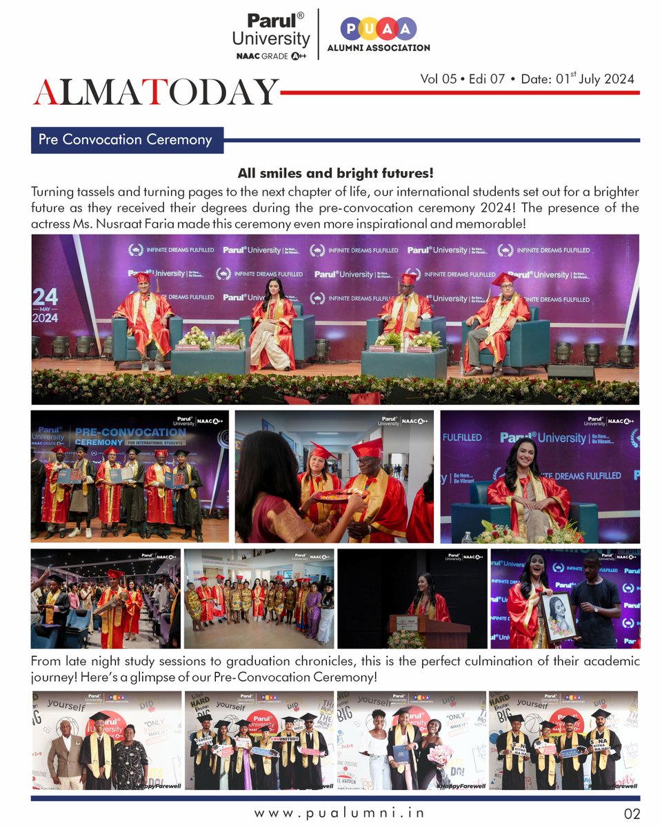 ParulAlumni's tweet image. The latest edition of our newsletter - Alma Today, is bursting with pride and joy as we celebrate our incredible graduating class of 2024 along with inspiring Alumni Success Stories that showcase the remarkable journeys of our Alumni.🎉📚

#AlmaToday
#AlumniNewsletter