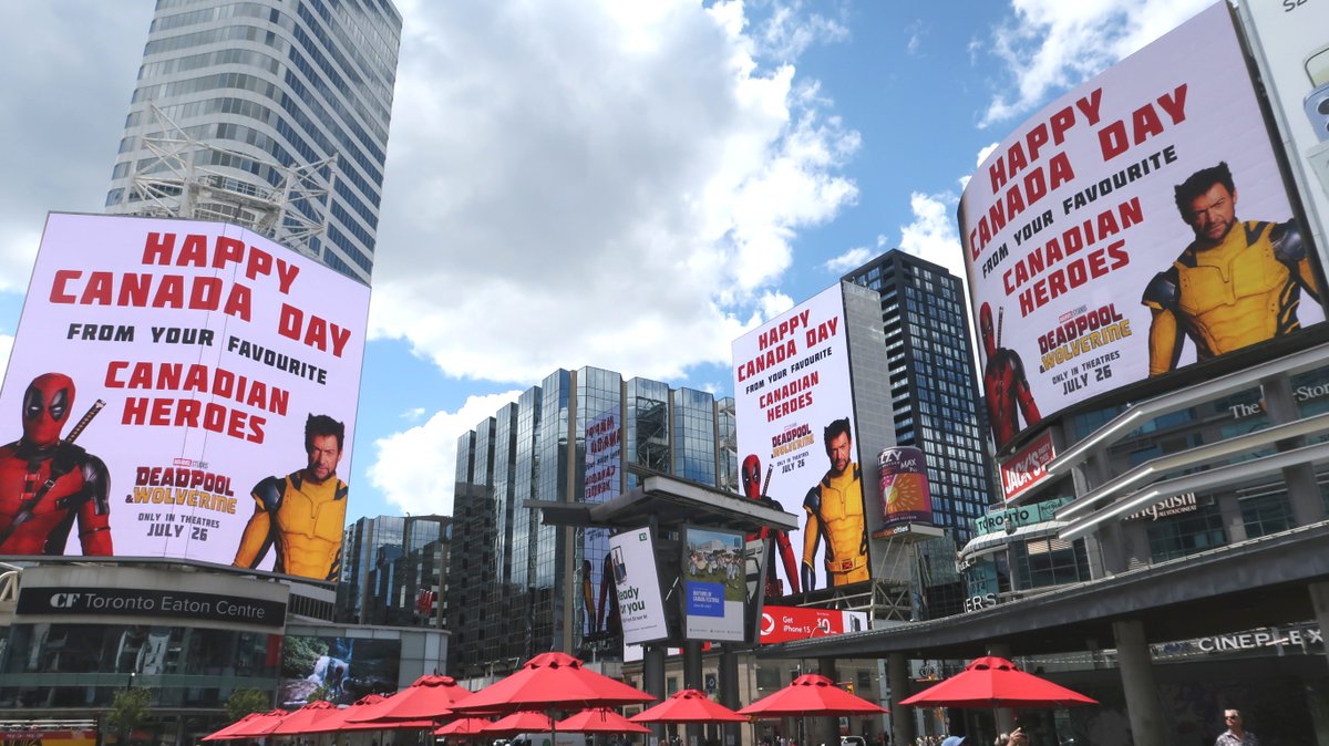 Your two favourite Canadian heroes are coming at you live from Yonge-Dundas Square in Toronto to wish you a very Happy Canada Day!  🇨🇦 #CanadaClaimsDeadpool