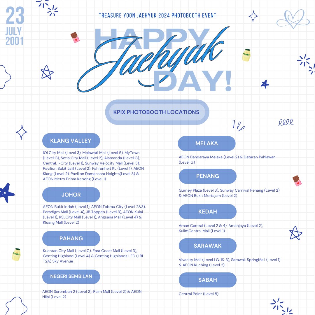 ALLFORYJHMY's tweet photo. ✰。·˚˚· #23WishesforJaehyuk ·˚˚·。✰

Photobooth event by: 
@ALLFORYJHMY x @kpixphotobooth 

🗓️ 14 July 2024 - 27 July 2024
📍 KPIX Selfie Photobooth, MY 🇲🇾

Let’s take a picture using this template and don’t forget to mention us and use the hashtag! 💖 https://t.co/2YLfokkfFZ