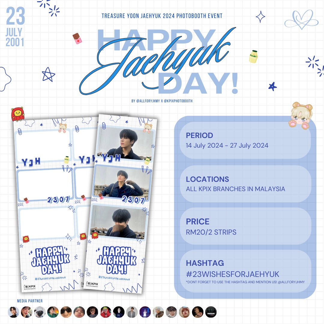 ALLFORYJHMY's tweet photo. ✰。·˚˚· #23WishesforJaehyuk ·˚˚·。✰

Photobooth event by: 
@ALLFORYJHMY x @kpixphotobooth 

🗓️ 14 July 2024 - 27 July 2024
📍 KPIX Selfie Photobooth, MY 🇲🇾

Let’s take a picture using this template and don’t forget to mention us and use the hashtag! 💖 https://t.co/2YLfokkfFZ
