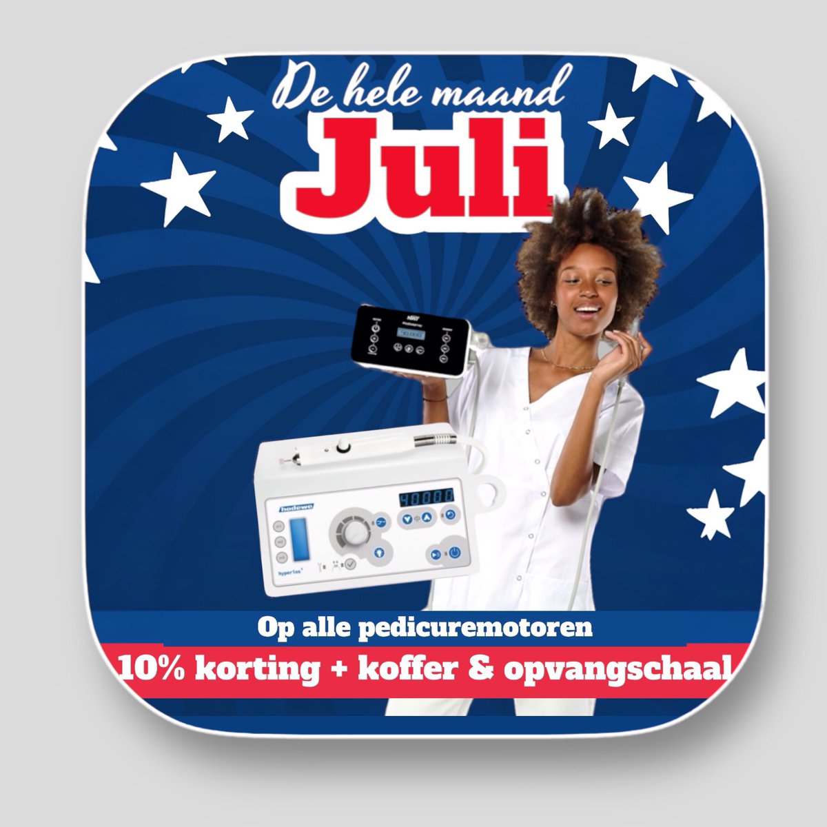 PedimedNL's tweet photo. #maand #juli #pedicuremotoren #actie #pedicure #groothandel #pedimed https://t.co/ROV21nmB2Q