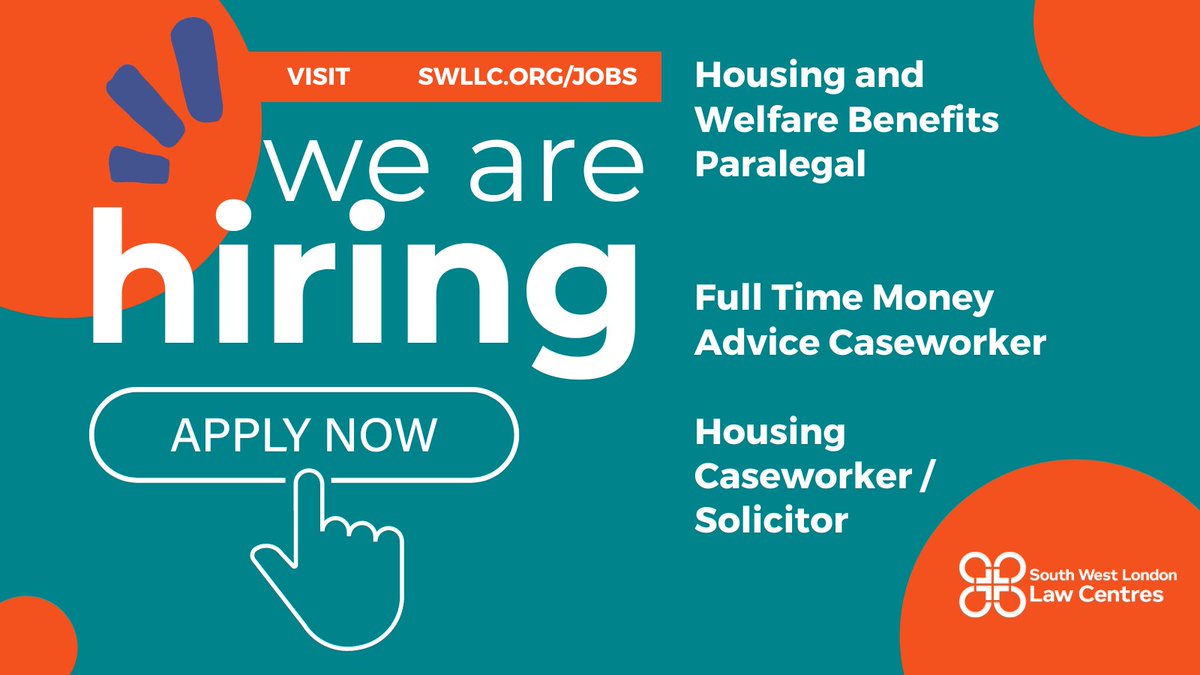 🚨 We're hiring! 🚨 Three exciting roles available at South West London Law Centres. Join our team and make a difference! Apply now: swllc.org/about-us/jobs/ #Hiring #Jobs #SWLLC