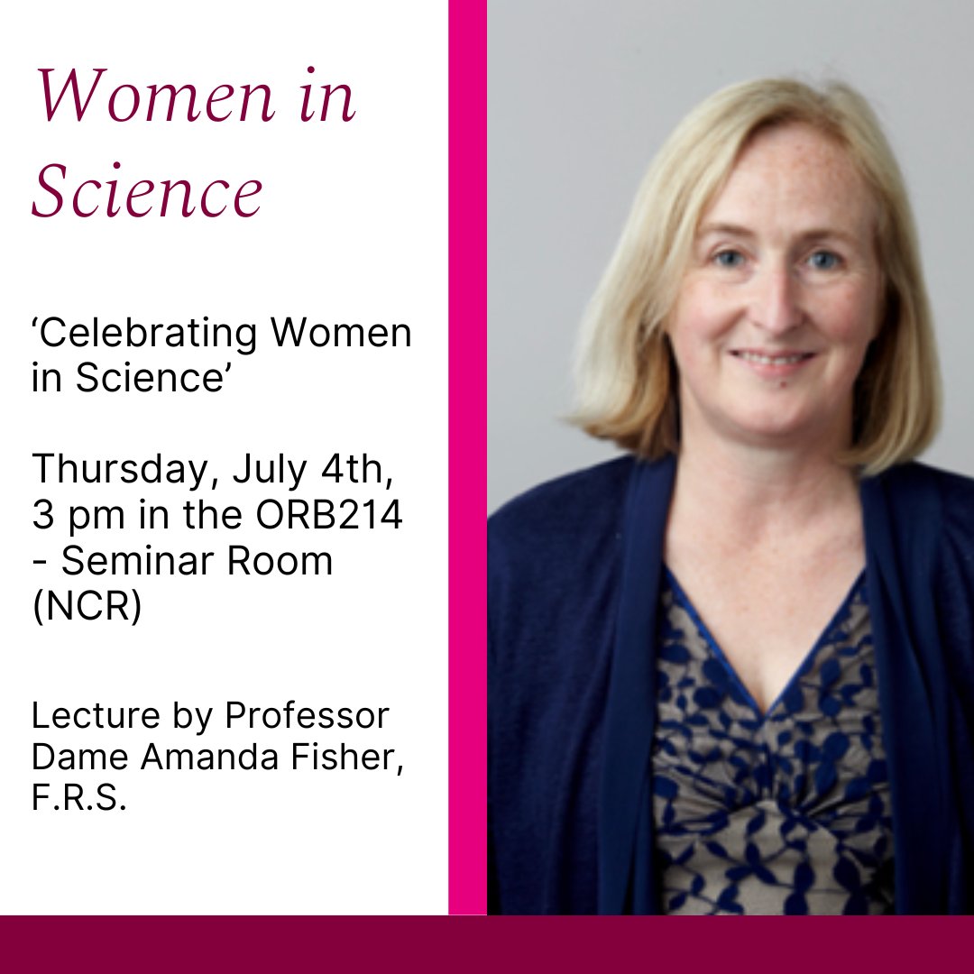 University of Galway EDI (@edi_uniofgalway) on Twitter photo <a href="/GalwayCMNHS/">University of Galway CMNHS</a> EDI is hosting an EMBO Lecture by Professor Dame Amanda Fisher, F.R.S., a Suffrage Science Awardee!
'Celebrating Women in Science'
When? Thurs, Jul 4, 3 pm
Where? ORB214 -Seminar Room (NCR)
Register here: l1nk.dev/00QbP
#WomeninScience <a href="/GalwayCMNHS/">University of Galway CMNHS</a> EDI is hosting an EMBO Lecture by Professor Dame Amanda Fisher, F.R.S., a Suffrage Science Awardee!
'Celebrating Women in Science'
When? Thurs, Jul 4, 3 pm
Where? ORB214 -Seminar Room (NCR)
Register here: l1nk.dev/00QbP
#WomeninScience