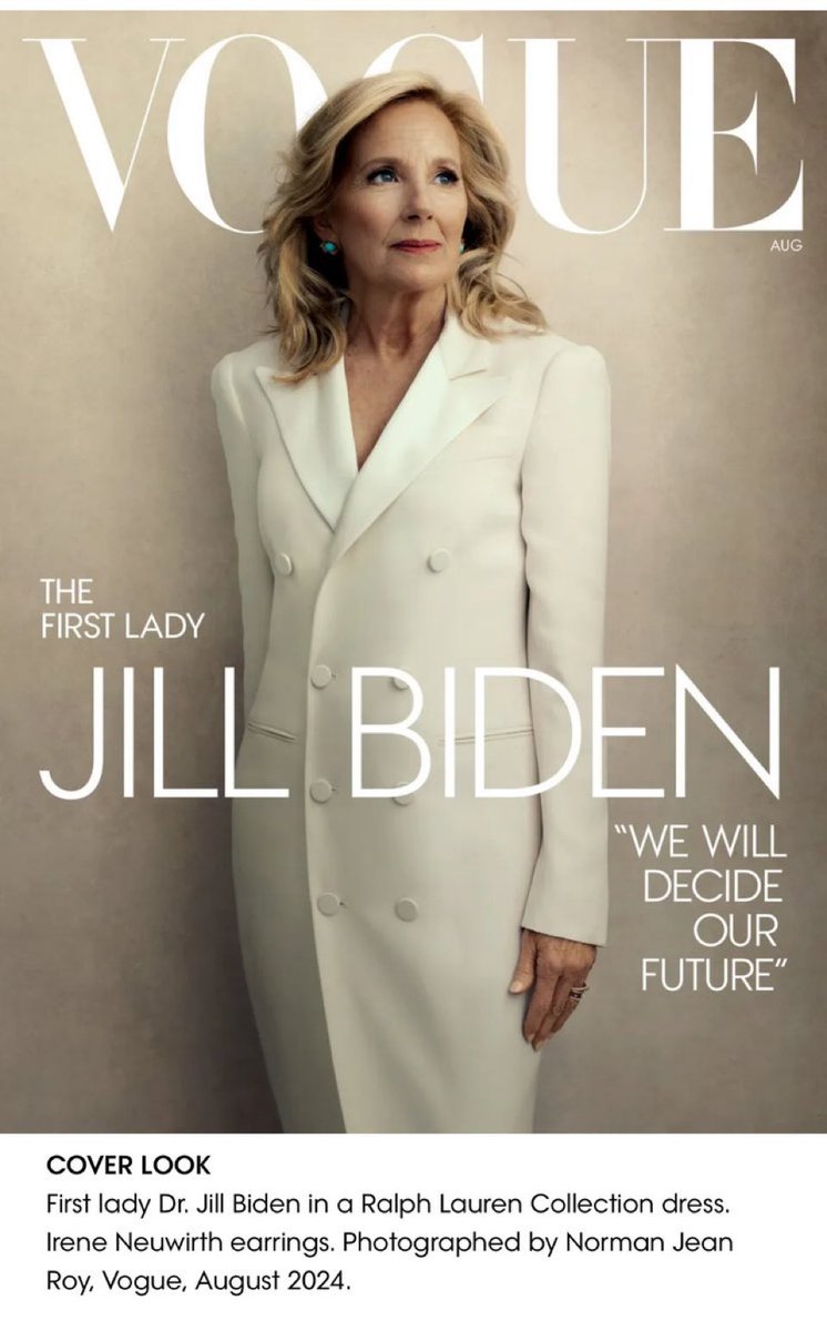 ClayTravis's tweet photo. Jill Biden, who has been covering up her husband’s dementia for years and is guilty of elder abuse, is on the cover of Vogue for July. This is why she and Hunter won’t tell him to step down, they won’t matter the minute he says he isn’t running. https://t.co/v8zSD8eYdR
