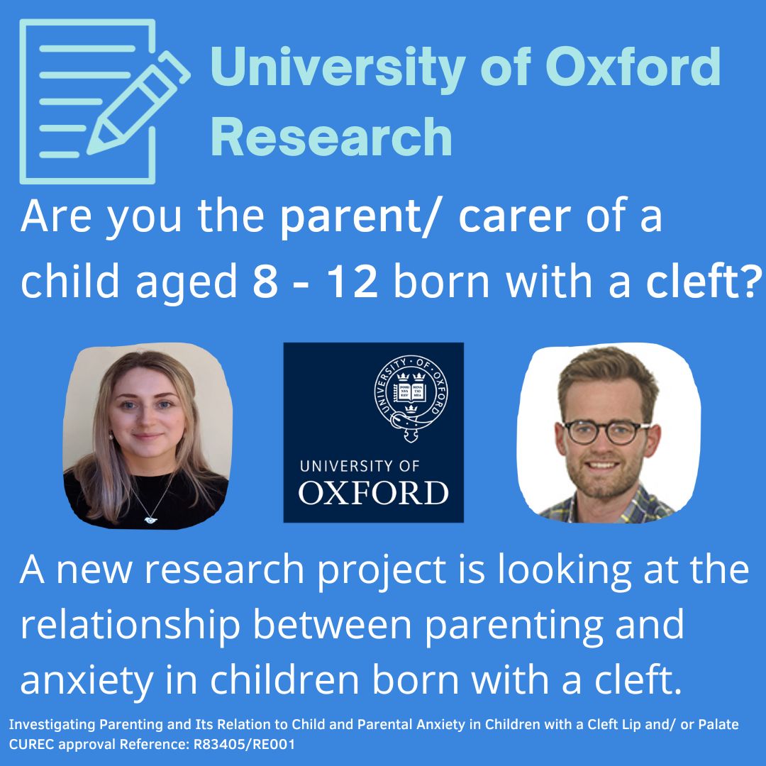Roberta Button (@buttonroberta1) on Twitter photo ❗️Research alert ❗️
➡️Are you the parent or carer of a child aged between 8-12 years old born with a cleft?
➡️ Do you have 15 minutes spare to complete a survey?
Follow this link: psychiatryoxford.qualtrics.com/jfe/form/SV_e8…
<a href="/CLAPACOMMUNITY/">Cleft Lip and Palate Association</a> @Cleft_Charity <a href="/smiletrainuk/">Smile Train UK</a> <a href="/CleftCollective/">The Cleft Collective</a> ❗️Research alert ❗️
➡️Are you the parent or carer of a child aged between 8-12 years old born with a cleft?
➡️ Do you have 15 minutes spare to complete a survey?
Follow this link: psychiatryoxford.qualtrics.com/jfe/form/SV_e8…
<a href="/CLAPACOMMUNITY/">Cleft Lip and Palate Association</a> @Cleft_Charity <a href="/smiletrainuk/">Smile Train UK</a> <a href="/CleftCollective/">The Cleft Collective</a>