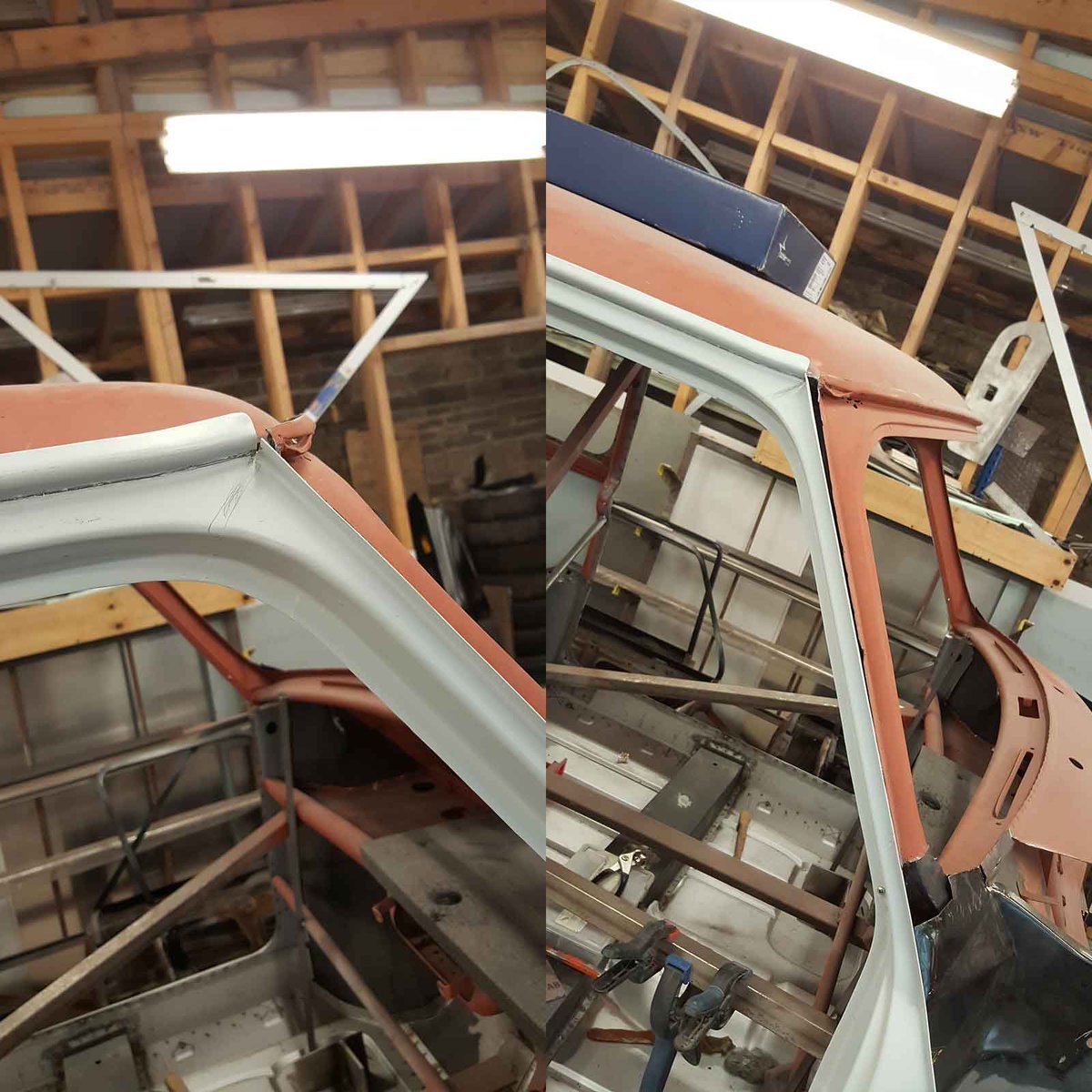 70sResto's tweet photo. Witness the meticulous process behind aligning the top of the door frame on the A-pillar just right in the restoration of the 1969 #Mini #Cooper 998 MkII, owned by Paul Davenport of Plastics4Performance. Every step is guided by precision and attention to detail. https://t.co/zINHHsJ6ue