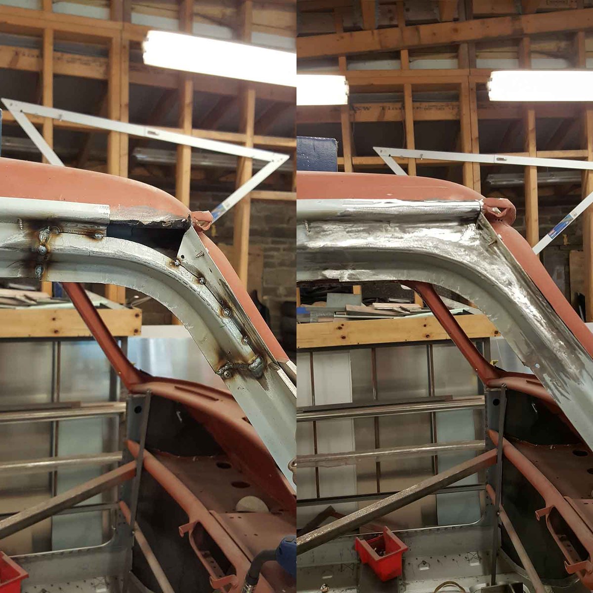 70sResto's tweet photo. Witness the meticulous process behind aligning the top of the door frame on the A-pillar just right in the restoration of the 1969 #Mini #Cooper 998 MkII, owned by Paul Davenport of Plastics4Performance. Every step is guided by precision and attention to detail. https://t.co/zINHHsJ6ue