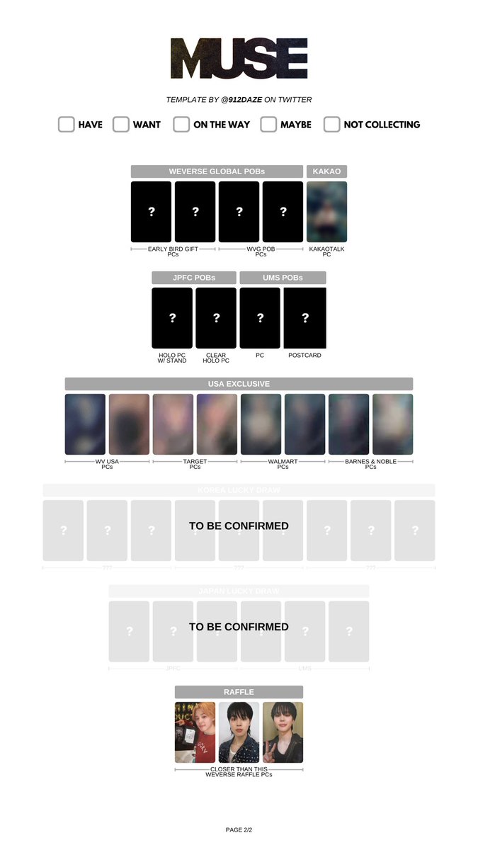 BTS JIMIN MUSE PC PHOTOCARD WISHLIST TEMPLATE ✨ ⭐️ MUSE
