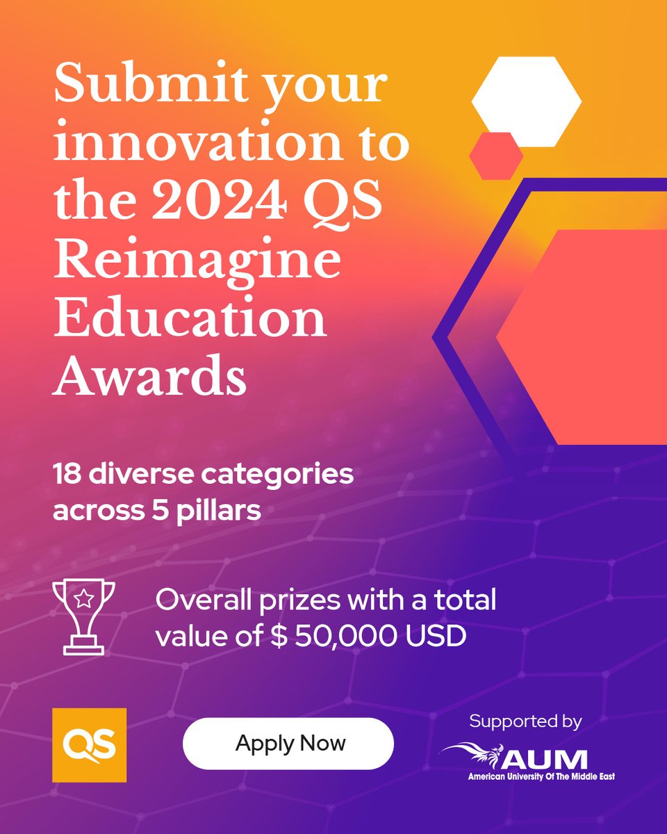 🚀 Calling All #EdTech Innovators! Showcase your impact at #QSReimagine #Education #Awards 
🔗 eu1.hubs.ly/H09-_CQ0 
📅 Application deadline: Sep 1st
👉 Tag EdTech friends &amp; let's innovate for a brighter learning future. 🌈🚀