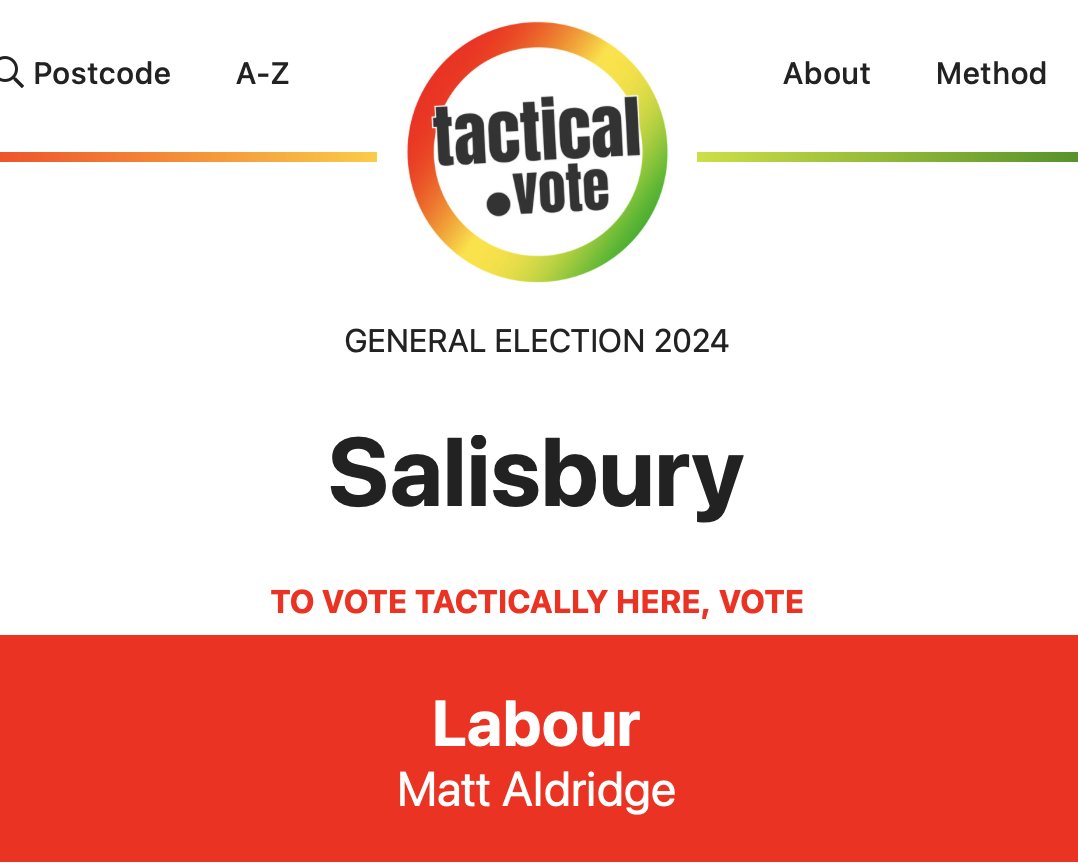 We've picked up another tactical vote recommendation! 
Although I would like to reiterate that I'm proud to have run a positive vote campaign, focussed on demonstrating strong local values and fully-costed policies.
tactical.vote/salisbury/