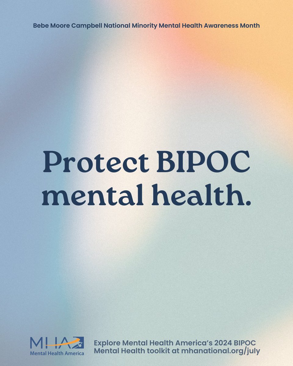 🌟 July is Minority Mental Health Month. Let's come together to raise awareness and support the mental health of minority communities. <a href="/MentalHealthAm/">Mental Health America</a> has a toolkit with valuable resources for everyone to access at the following link: mhanational.org/bipoc/mental-h…