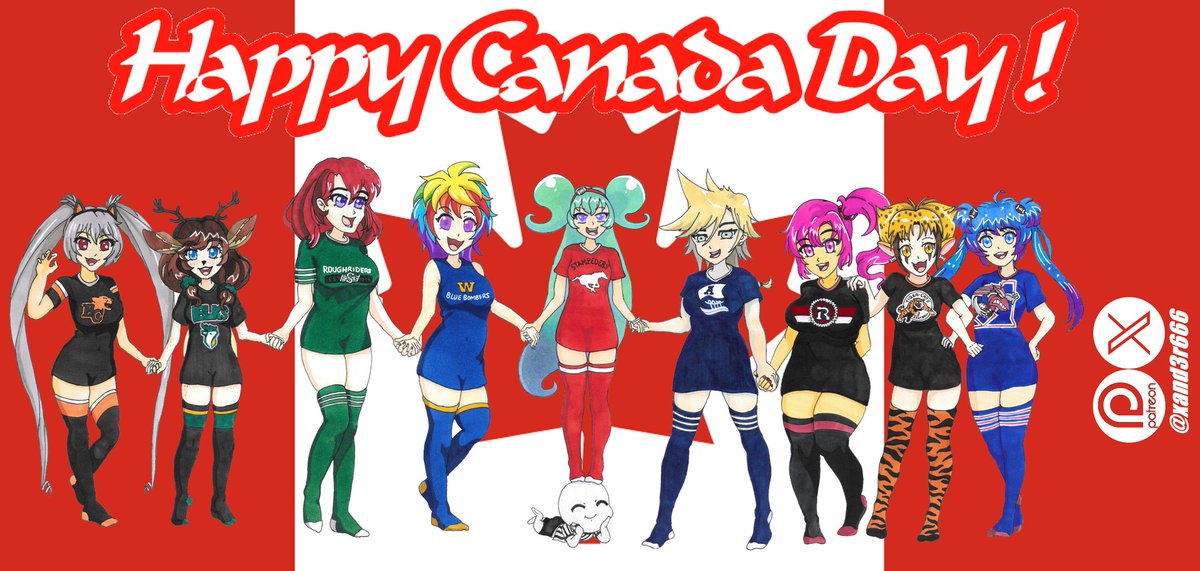 xand3r666's tweet photo. It's Canada Day 🇨🇦
Happy Birthday Canada with the girls of @MiosChannel & @sadpandastudios @CrushCrush
Decked out in their fave #CFL swag
#Quill,#Yuki, #Iro, #Marybelle, #Pamu, #Claudia, #Wendy, #Catara & #Alpha
@rsmoushall @rachaelmesser @HannahAlyea @KBeeThatsMe @18moptop https://t.co/brtXsfAKW4
