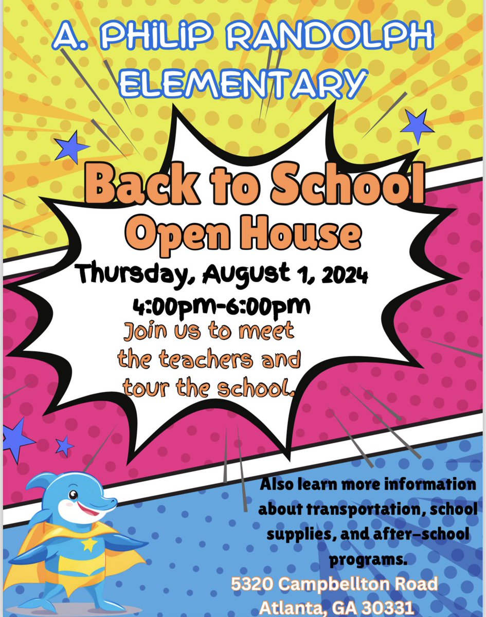 Dolphins! Please join us on August 1st for our Back to School Open House! 

✅Meet Teachers &amp; Administrators
✅Receive Transportation Info
✅Sign Up for Afterschool Programs
✅Food Trucks on Site