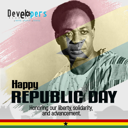 developersgh's tweet image. 𝗥𝗘𝗣𝗨𝗕𝗟𝗜𝗖 𝗗𝗔𝗬
We honor our journey to becoming a sovereign republic and celebrate the unity, resilience, and progress of our beloved nation. Let&apos;s appreciate our rich heritage and the contributions of our seniors who have paved the way for our future.
#DevelopersAcademy