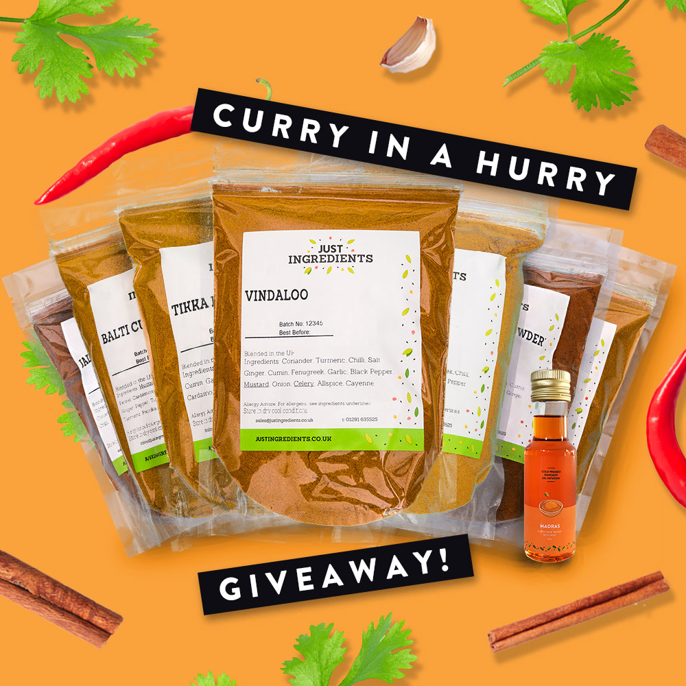 🍛 CURRY GIVEAWAY 🍛 

This is your chance to win a big bundle of our mouth-watering curry range! 🎁

To be in with a chance of winning…

✔️ Follow us <a href="/JustIngredients/">JustIngredients</a> ✔️ Retweet this tweet

*T&amp;C apply.