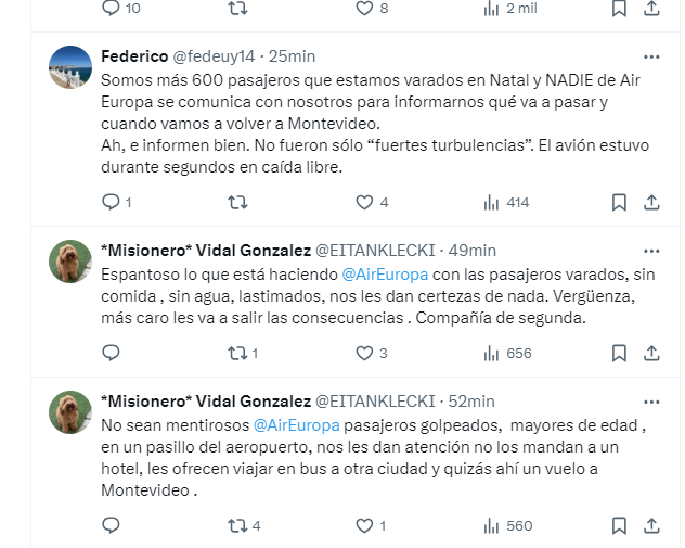 _____Azul_____'s tweet photo. es un poco mas preoupante la situación @AirEuropa los tiene en Brasil varados hace 10 horas y sin proveerle ni un vaso de agua ni darle absolutamente ninguna información , una neegligencia gravisima. Y lo que dicen , fue mas grave q una turbulencia tuvo segundos de "caida libre" https://t.co/vjFhVE7Ngx
